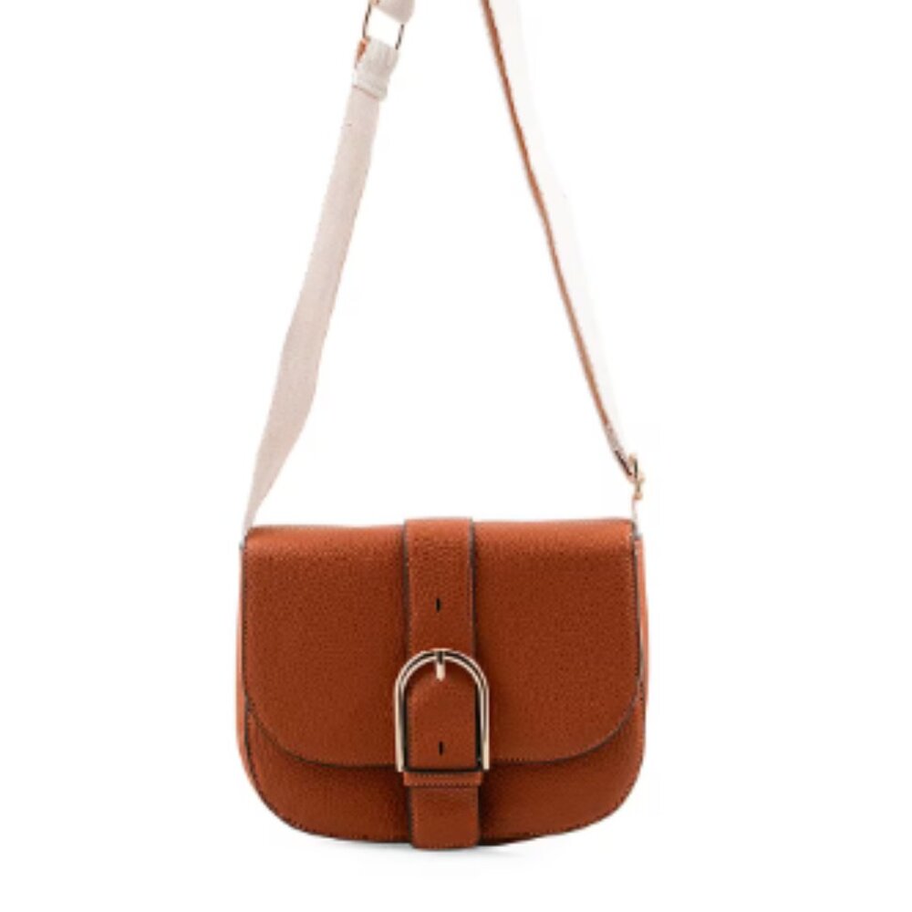 Loume Cognac Faux Leather Saddle Crossbody Bag